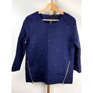 Gorgeous J. Crew Pullover Top Navy 3/4 Sleeves, Side Zips / Sz 2 EUC / classy